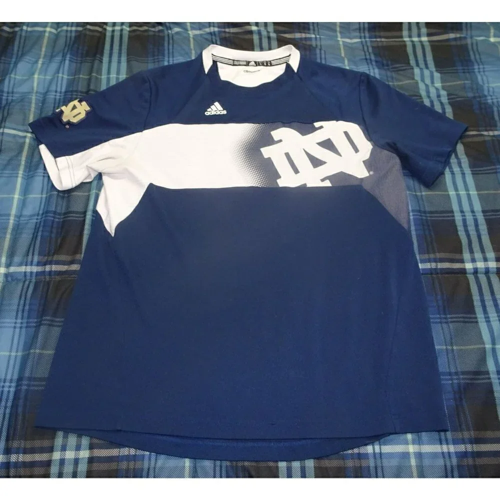 NCAA Adidas Climalite Notre Dame Blue Shirt Size Large